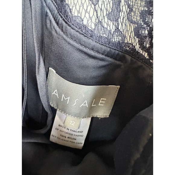 Amsale Navy Blue Lace V Neck Sleeveless Formal Dress Size 12 - Picture 4 of 5